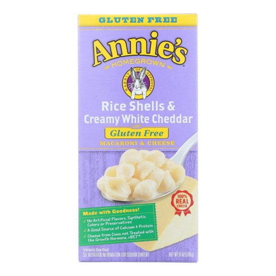 Annies Homegrown Macaroni and Cheese - Rice Shells and Creamy White Cheddar - Gluten Free - 6 oz - case of 12do 35324465