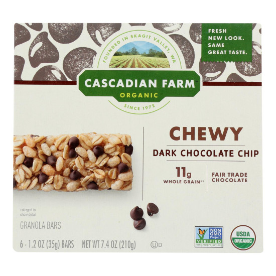 Cascadian Farm Granola Bar - Organic - Chewy - Chocolate Chip - 7.4 oz - case of 12do 35324640