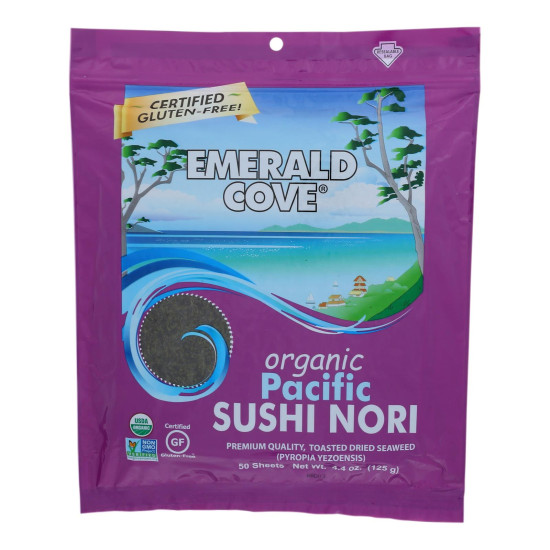 Emerald Cove Organic Pacific Sushi Nori - Toasted - Silver Grade - 50 Sheets - Case of 4do 34380375