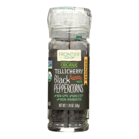 Frontier Herb Peppercorns - Organic - Whole - Black - Tellicherry Grade - Grinder Bottle - 1.76 oz - Case of 6do 34380846