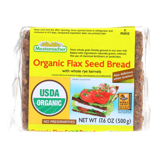 Mestemacher Bread Bread - Organic - Flax Seed - 17.6 oz - case of 12do 35325574