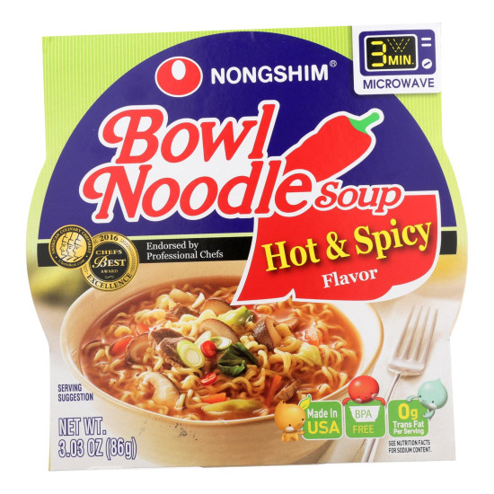 Nong Shim Hot and Spicy Bowl - Noodle Soup - Case of 12 - 3.03 oz.do 45145009