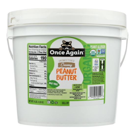Once Again Organic Creamy Peanut Butter No Salt - Single Bulk Item - 9LBdo 45145205