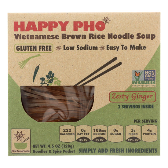 Star Anise Foods Soup - Brown Rice Noodle - Vietnamese - Happy Pho - Zesty Ginger - 4.5 oz - case of 6do 45440608