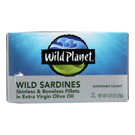 Wild Planet Wild Sardines - Skinless Boneless Fillets in Olive Oil - Case of 12 - 4.25 ozdo 44833637